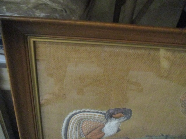 Vintage Framed 3-D Quilted Applique Game Birds on Burlap Artwork - 3