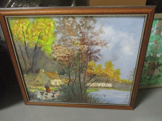 Framed 1970's M.L. Hudson Signed Fall Farm Landscape Original Painting on Board: 26 1/2" x 23", signed and dated in lower right corner
