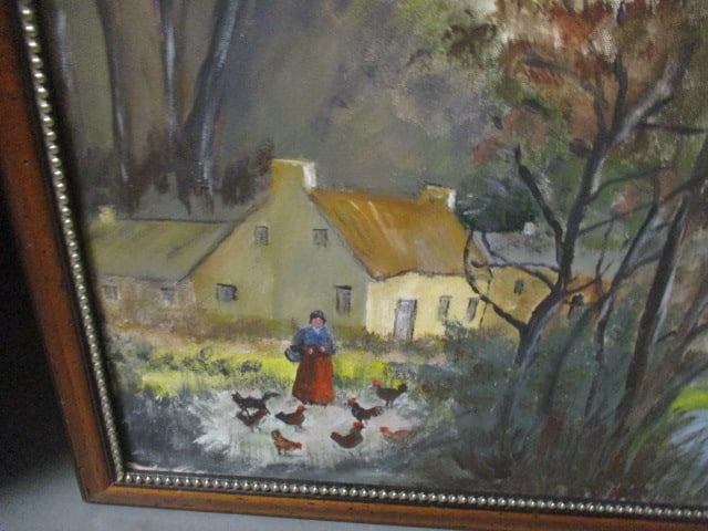 Framed 1970's M.L. Hudson Signed Fall Farm Landscape Original Painting on Board - 2
