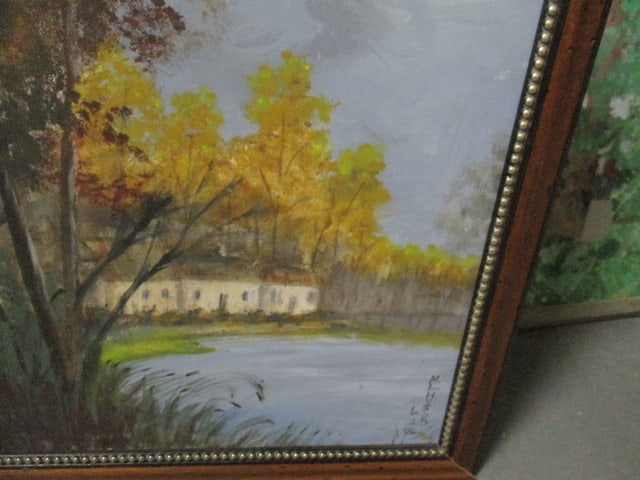 Framed 1970's M.L. Hudson Signed Fall Farm Landscape Original Painting on Board - 5