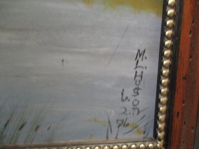 Framed 1970's M.L. Hudson Signed Fall Farm Landscape Original Painting on Board - 6