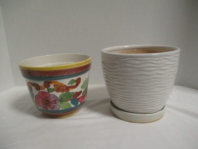 2 Stoneware Pottery Flower Pots - 1 made in Italy: 5 1/2" and 6"