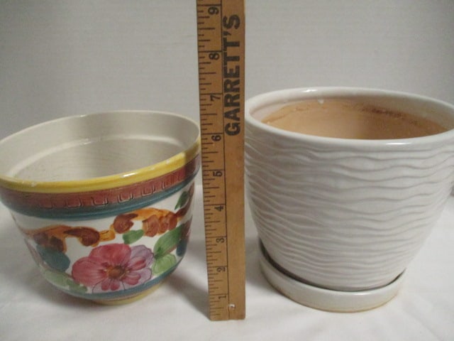 2 Stoneware Pottery Flower Pots - 1 made in Italy - 7