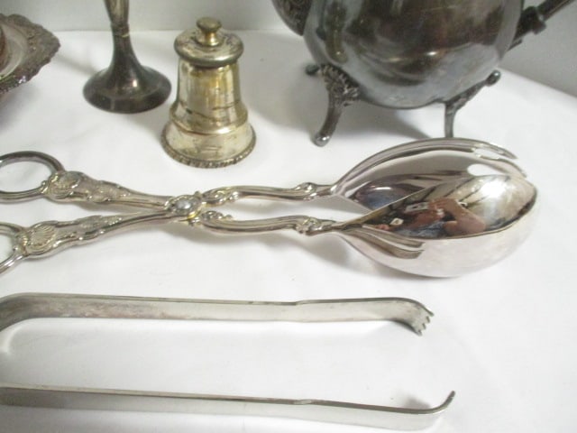 Vintage Silverplate Lot - Coffee Pot, Covered Butter Dish, Pepper Grinder, Tongs, - 5