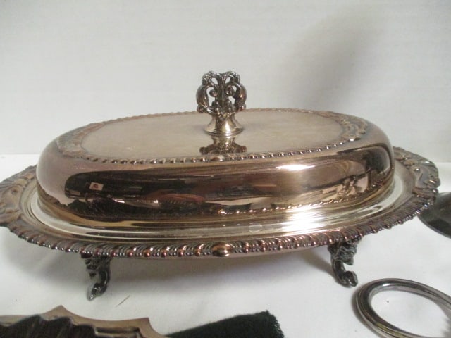 Vintage Silverplate Lot - Coffee Pot, Covered Butter Dish, Pepper Grinder, Tongs, - 7