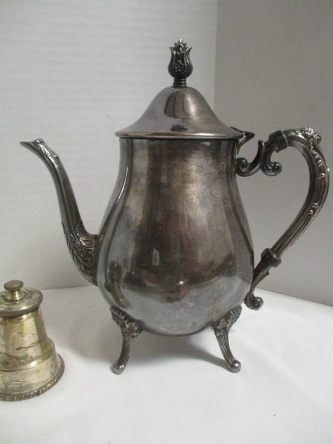 Vintage Silverplate Lot - Coffee Pot, Covered Butter Dish, Pepper Grinder, Tongs, - 9