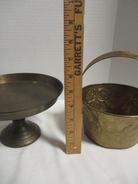 Vintage Brass Lot - Candleholder, Basket, Compote, and Bell - 11
