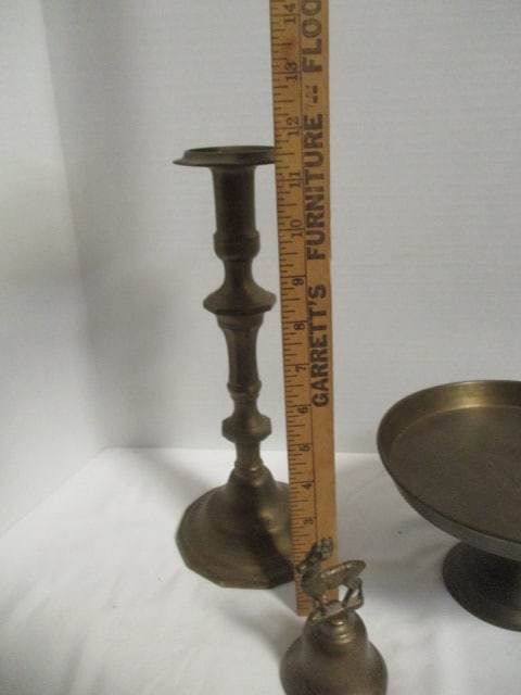 Vintage Brass Lot - Candleholder, Basket, Compote, and Bell - 12