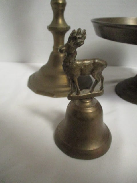 Vintage Brass Lot - Candleholder, Basket, Compote, and Bell - 2