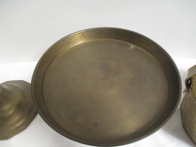 Vintage Brass Lot - Candleholder, Basket, Compote, and Bell - 7