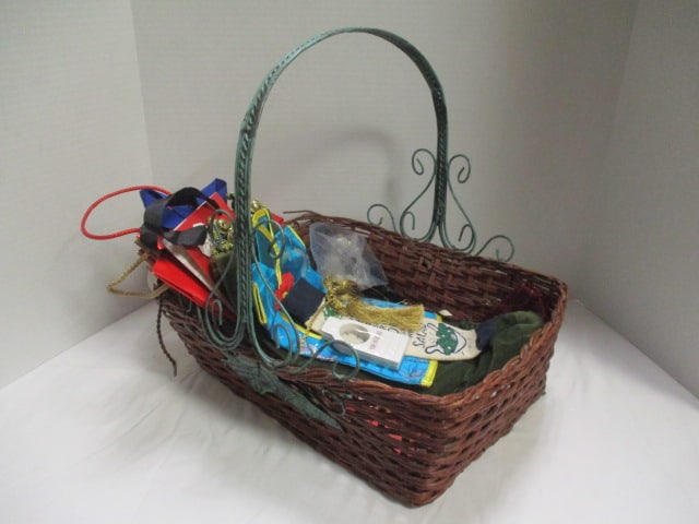 Woven Basket with Wine Glass Tags, Decorative Wine Bags and Tile Bottle Charm: See pictures and preview for selection