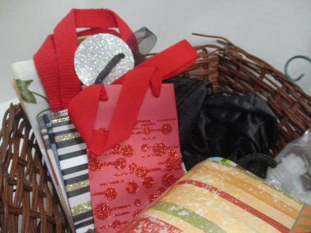 Woven Basket with Wine Glass Tags, Decorative Wine Bags and Tile Bottle Charm - 6