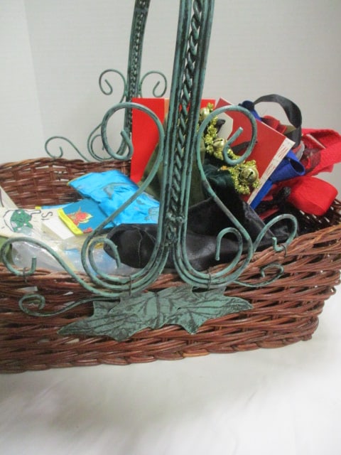 Woven Basket with Wine Glass Tags, Decorative Wine Bags and Tile Bottle Charm - 8