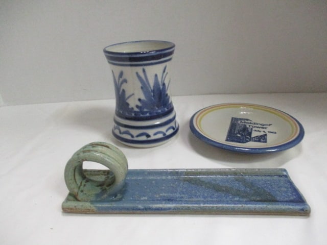 Louisville Pottery Souvenir Dish, Signed Studio Pottery Butter Tray and Tumbler: .