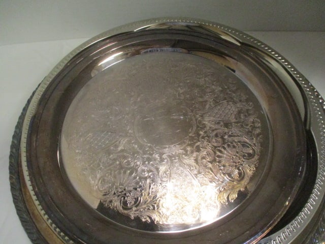 Five Round Silverplated Serving Trays - 2