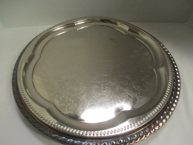 Five Round Silverplated Serving Trays - 3