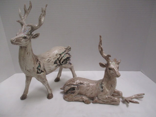 Two Sculpted Composite Glitter Accented Reindeer Figures (1 of 9)