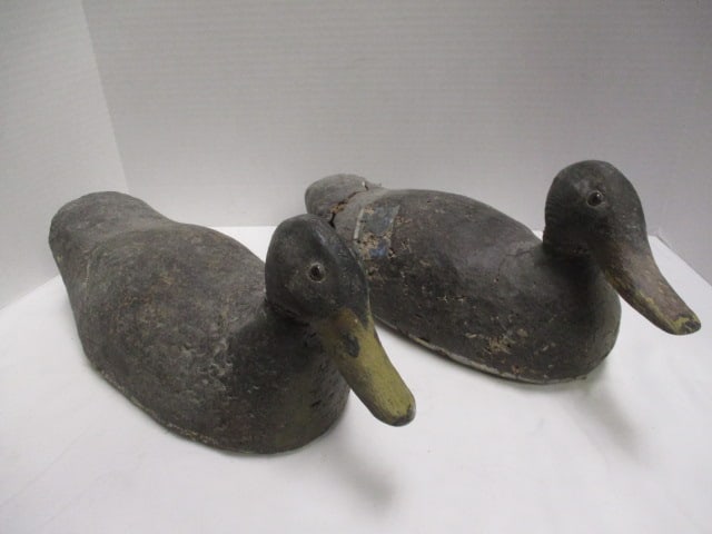 Two Vintage Handpainted Rustic Duck Decoys: approx. 16"long, appear to be made of cork, age/used condition-see pictures and preview