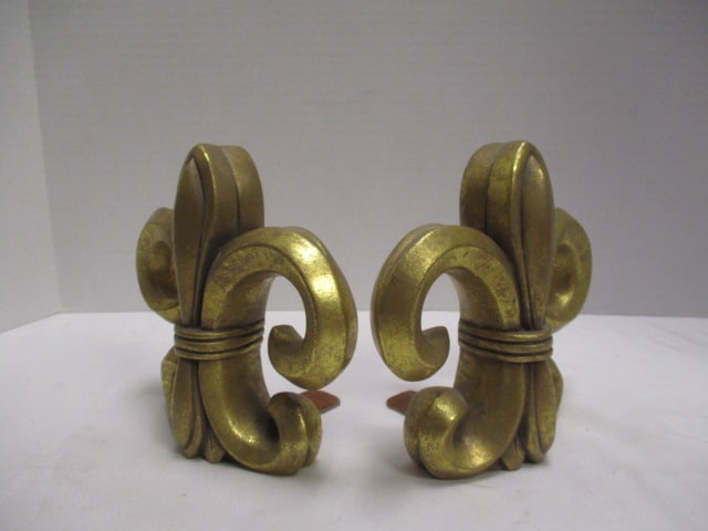 Pair of Gold Gilt House Parts Sculpted Fleur-de-Lis Bookends: 6 1/4"h
