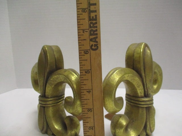 Pair of Gold Gilt House Parts Sculpted Fleur-de-Lis Bookends - 4