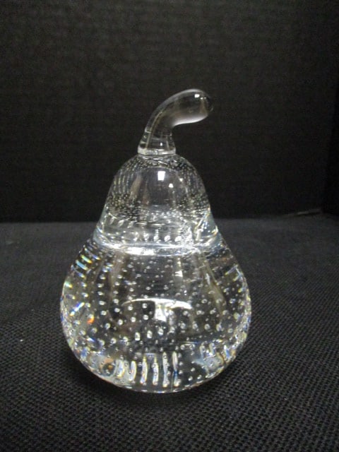 Two Vintage Czechoslovakia Crystal Pear and Apple Paperweights in Original Boxes - 2
