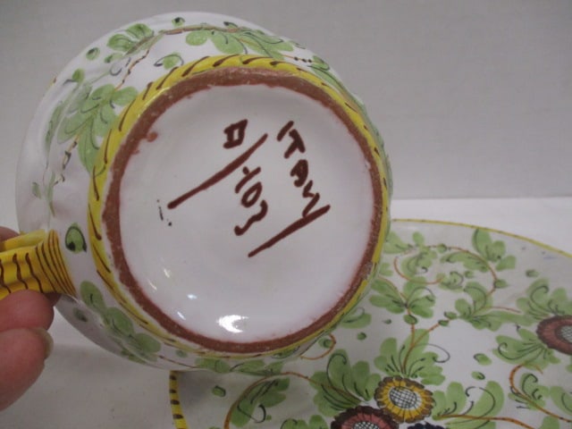 Italian Pottery Serving Bowls, Plates, Cup and Tray - 15