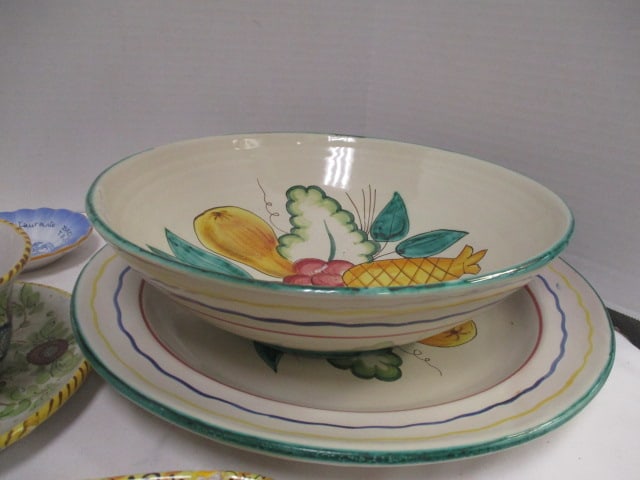 Italian Pottery Serving Bowls, Plates, Cup and Tray - 6