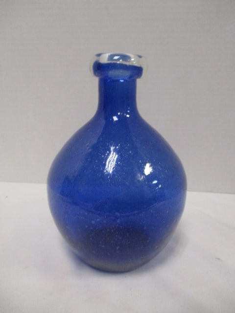 Hand Blown Cobalt Blue Bottle Vase: 8"h