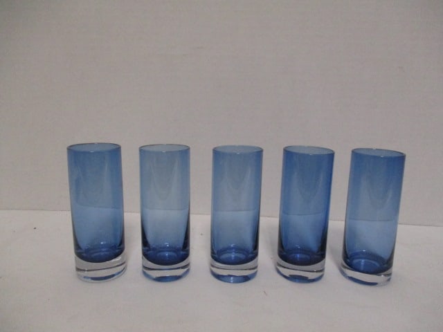 Five Blue Art Glass Shot Glasses: 4 1/4"h