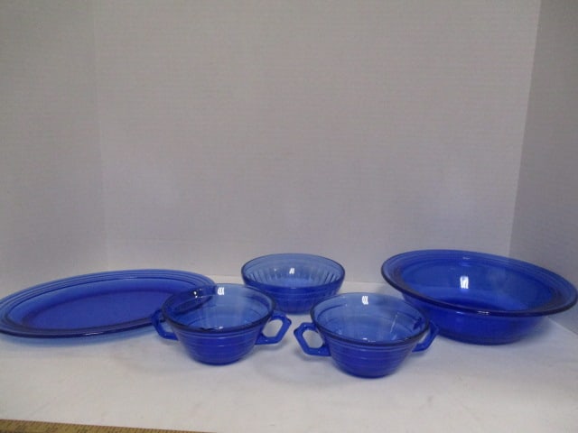 Blue Glass Platter, Bowl and Two Open Sugar Bowls (1 of 13)