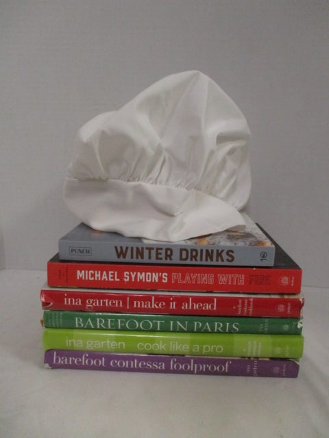 Six Celebrity Cookbooks and Chef's Hat-Michael Symon, Ina Garten, etc.: .