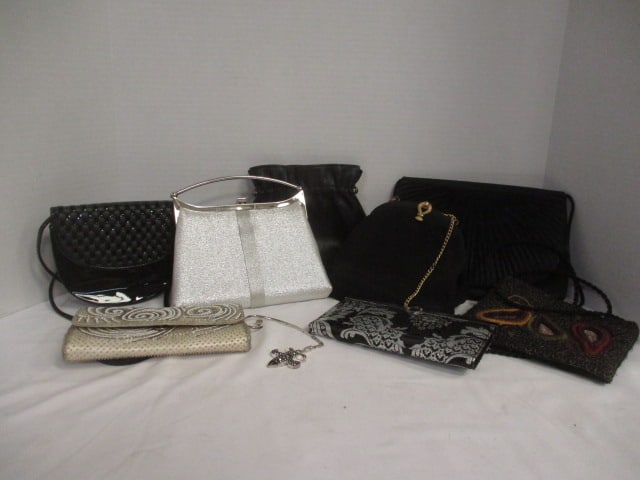 Eight Ladies Evening Bags and Fleur-de-Lis Purse Hanger: Beaded clutch Hand Made in Hong Kong