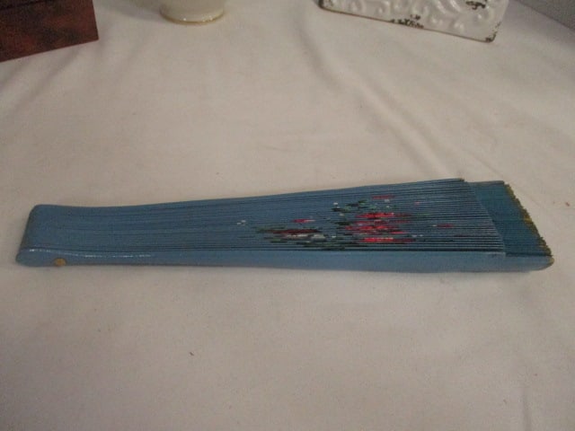Lenox Porcelain Bud Vase, Pottery Photo Frame, Handpainted Hand Fan and Burlwood Box - 3