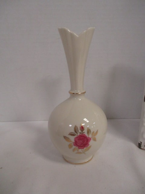 Lenox Porcelain Bud Vase, Pottery Photo Frame, Handpainted Hand Fan and Burlwood Box - 6