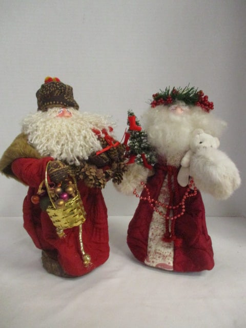 Two Joan Mastny Old World Santas with Handpainted Wood Carved Faces: 12"h