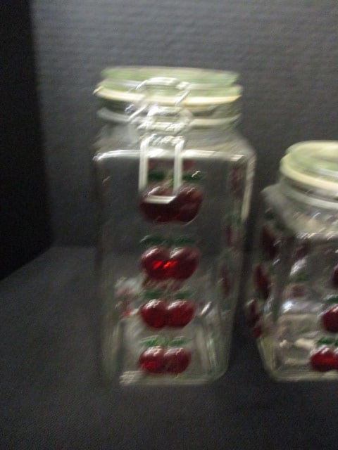 4 Piece Glass Lock Lid Canister Set with Raised Cherry Design - 2