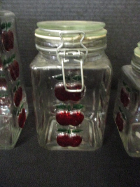 4 Piece Glass Lock Lid Canister Set with Raised Cherry Design - 3