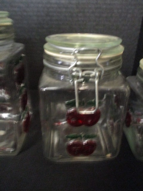 4 Piece Glass Lock Lid Canister Set with Raised Cherry Design - 4