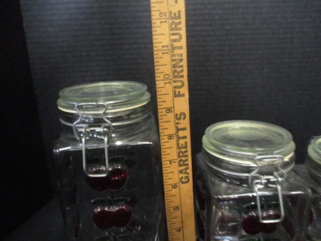 4 Piece Glass Lock Lid Canister Set with Raised Cherry Design - 8