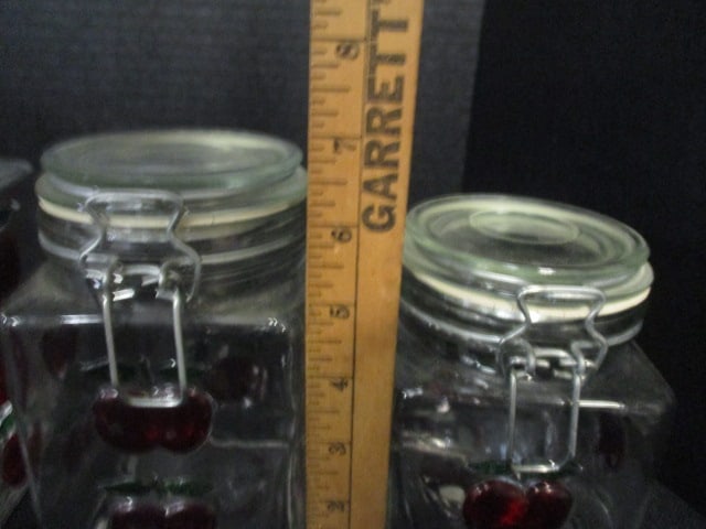 4 Piece Glass Lock Lid Canister Set with Raised Cherry Design - 9