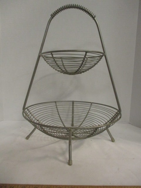 2 Tier Wire Fruit Basket Stand: 13 1/4"dia x 19"h