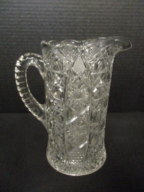 Hobstar Pressed Glass Pitcher: 9 1/4"h