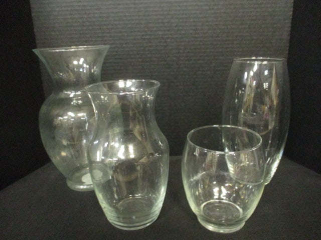 Four Clear Glass Vases: .