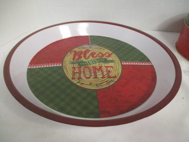 MSI Holiday "Bless this Home" Cookie Tin, Trivet and Melamine Serving Tray - 6