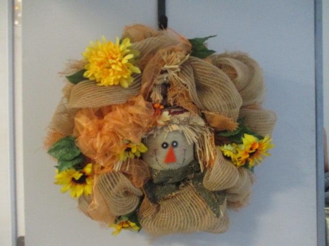 Scare Crow and Sunflower Fall Wreath: 24"dia, Local Pickup Only