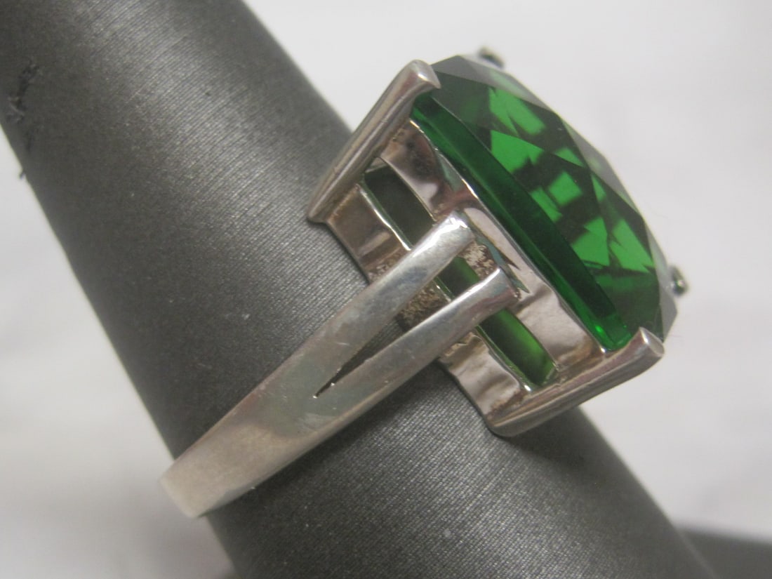 Sterling Silver Ring with Green Stone - 3