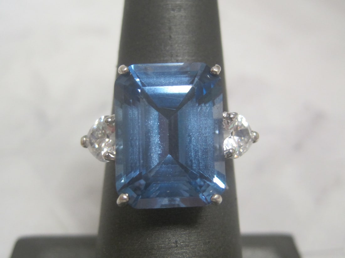 Sterling Silver Ring with Blue & CZ Stones (1 of 4)