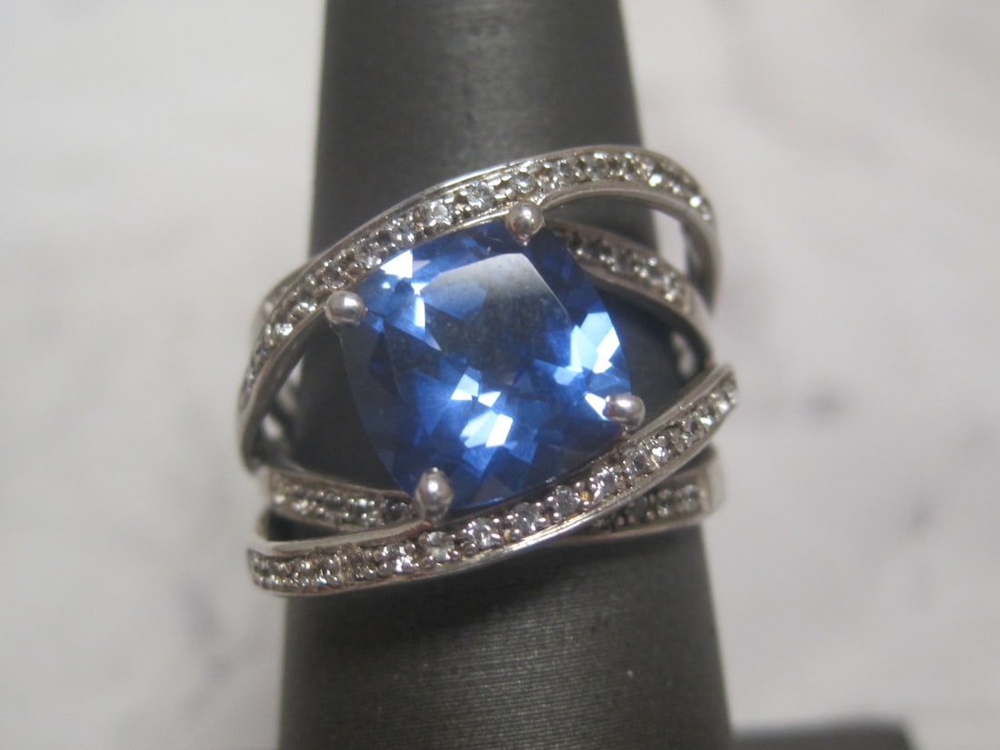 Sterling Silver CZ Ring with Blue & CZ Stones (1 of 4)