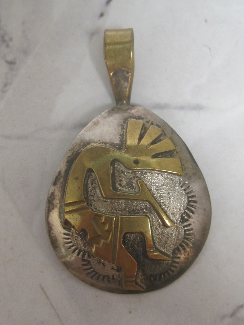 Sterling Silver & 1/20 12k Gold-Filled Kokopelli Pendant: Weighs 3.5 grams, Signed RJ
