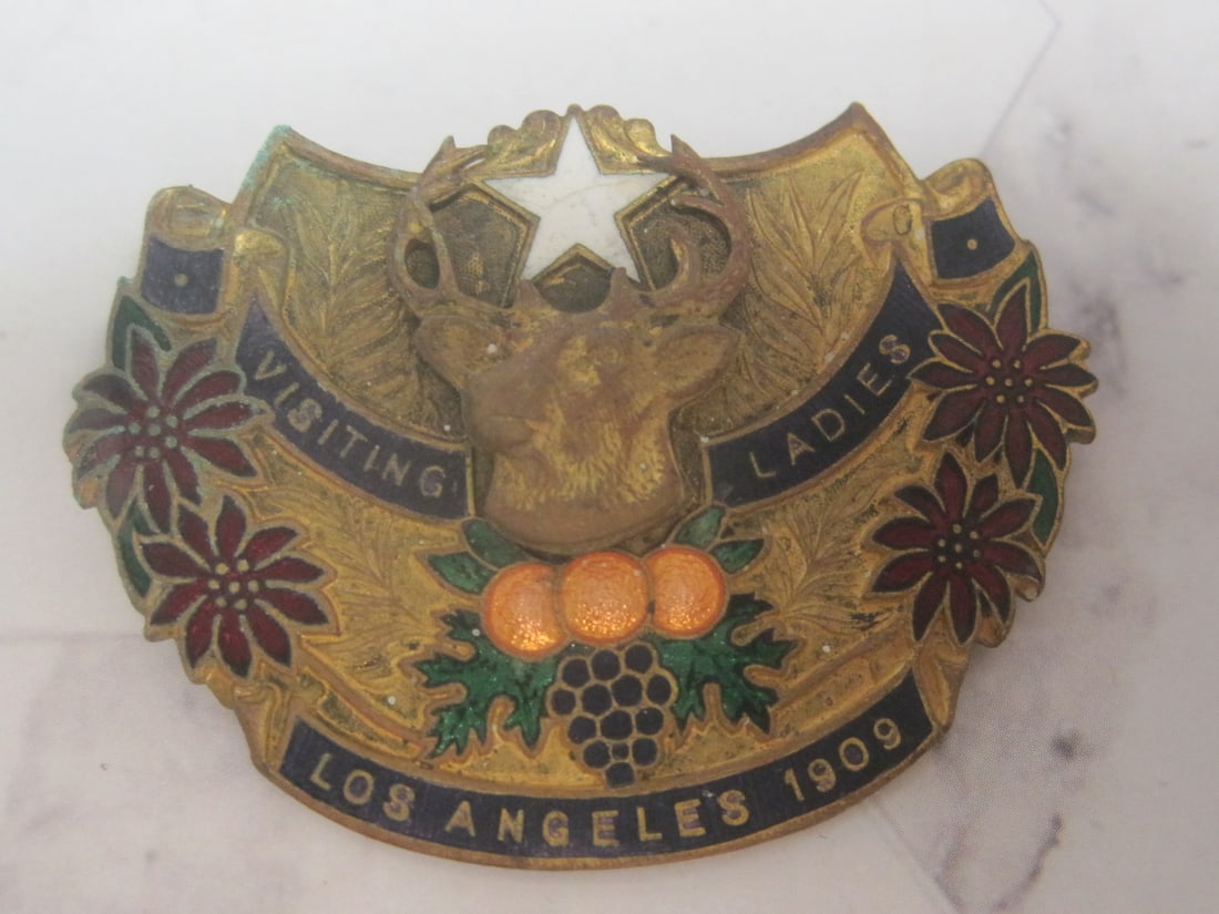 Antique Enameled Pin: Los Angeles 1909 Visiting Ladies from Benevolent and Protective Order of Elks from the convention